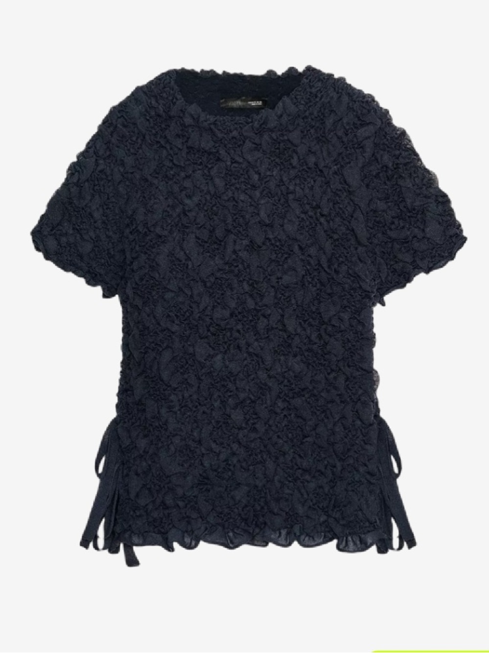 NWOT Zara puckered fabric black top with side ties